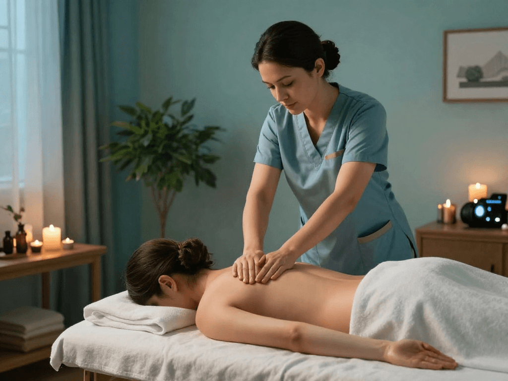 Experience 스웨디시출장 with a calming Swedish massage in a serene home environment, showcasing relaxation and tranquility.