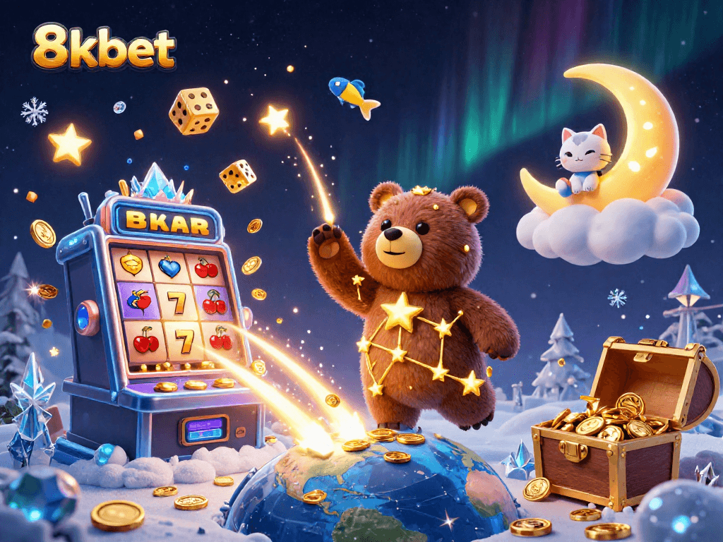 Experience exciting wins with 8xbet at a vibrant online casino illustration featuring playful characters