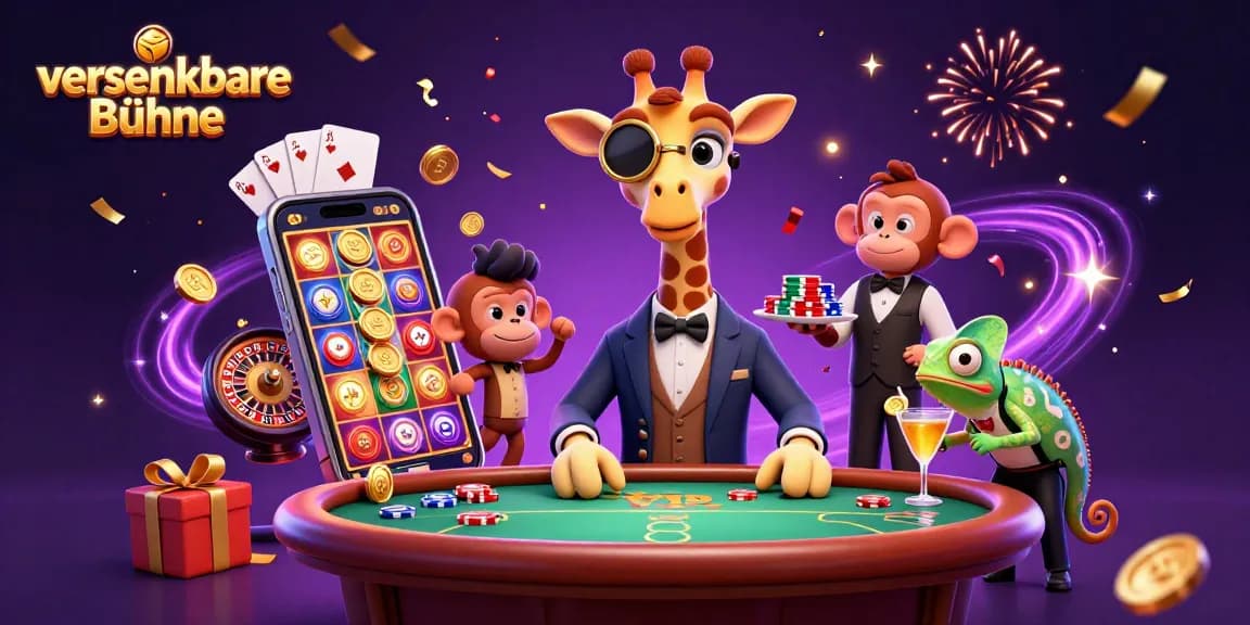 Erlebe die faszinierende Welt der versenkbaren Bühne mit einer Giraffe und einem Affen.
