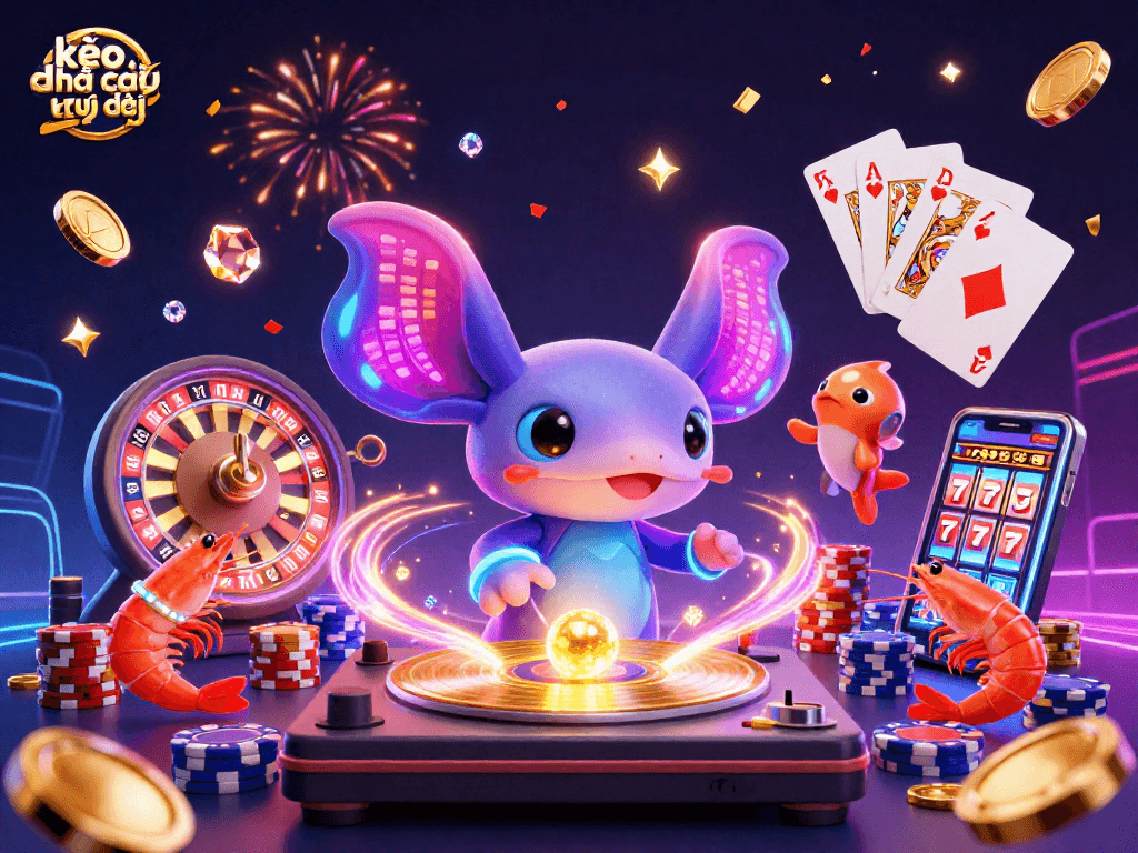 Catch kèo nhà cái trực tiếp excitement from this vibrant underwater casino scene with neon characters.