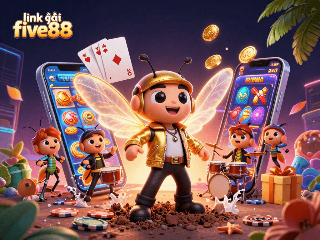 Experience exhilarating gaming with link vào five88 featuring vibrant 3D characters and casino elements.