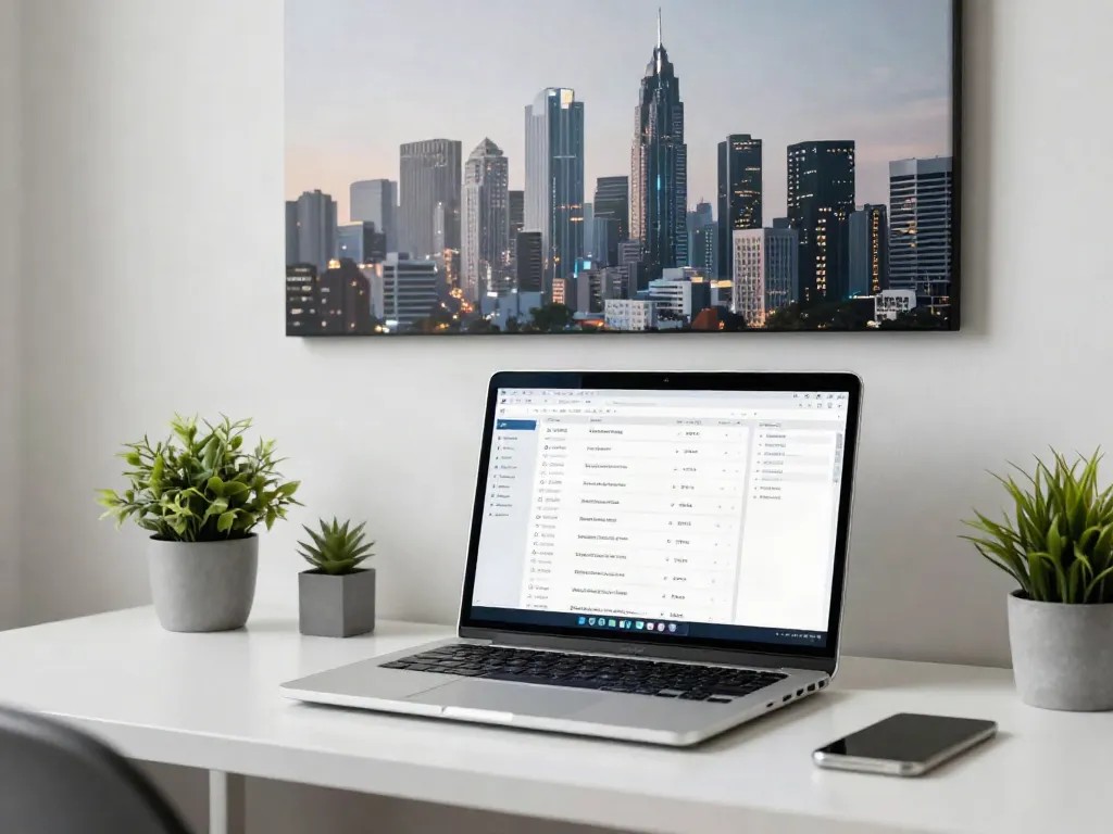 Immobilienmakler Düsseldorf mit modernen Technologien und Softwarelösungen im Büro.