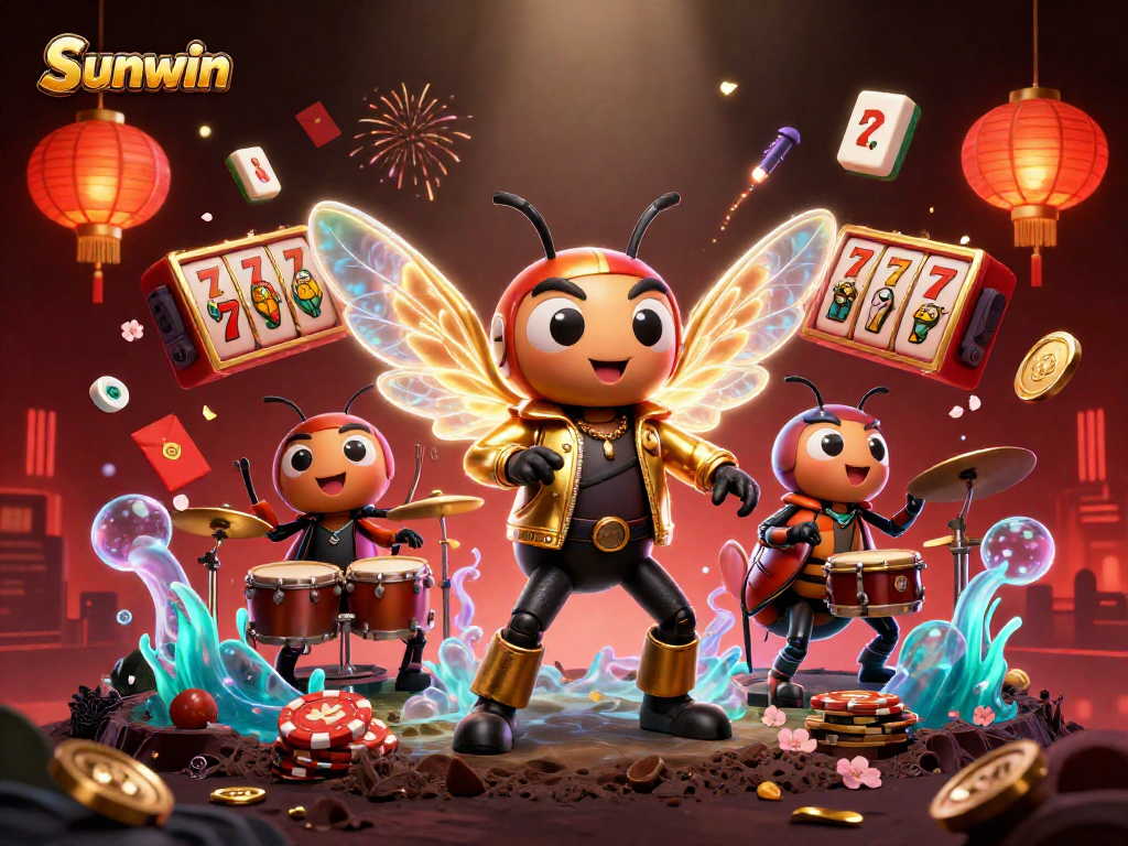 Players engage with exhilarating games at Sunwin, showcasing dynamic casino elements and vibrant colors.