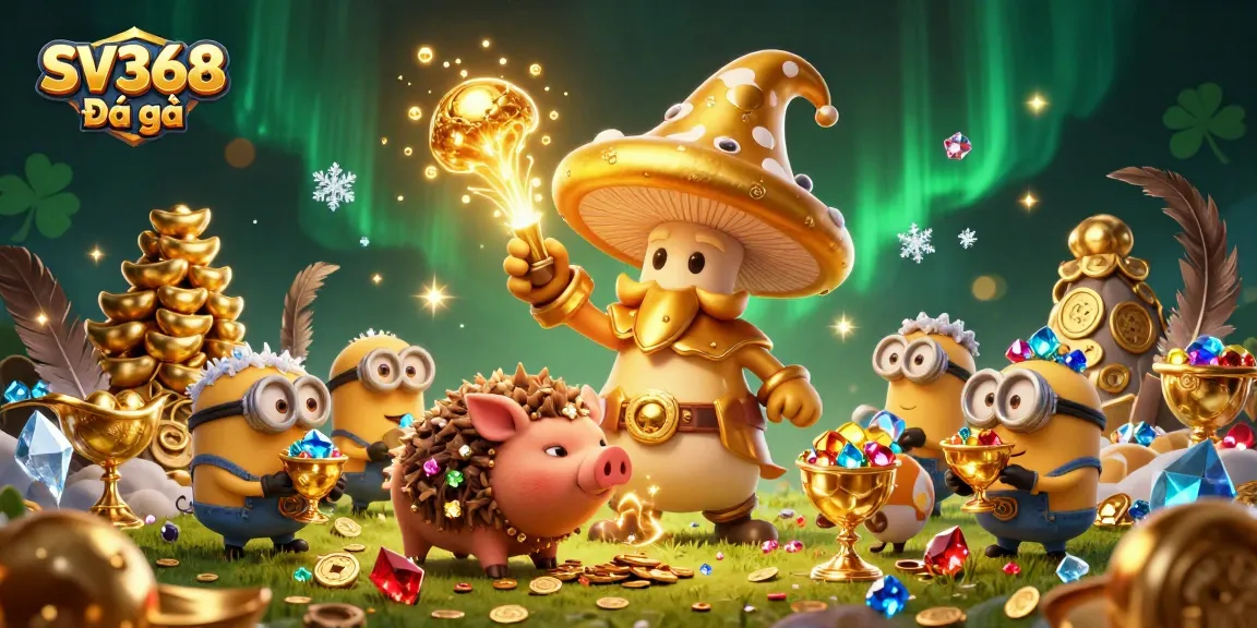 Engage in SV368 Đá gà with a magical wizard, treasure, and vibrant arena energy.