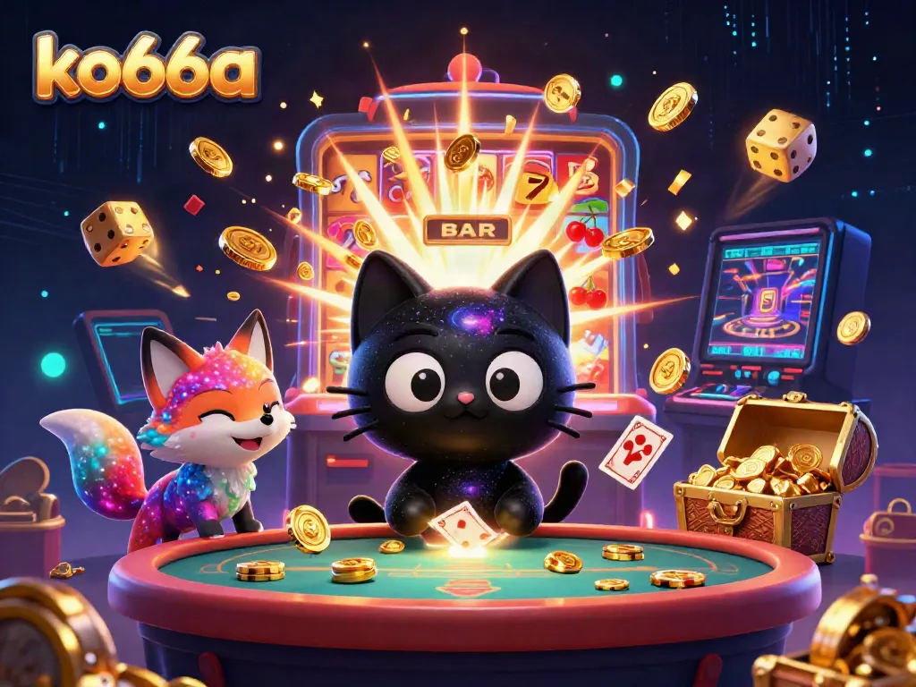 Experience thrilling energy at ko66a's cosmic casino table with vibrant characters and dazzling game elements.