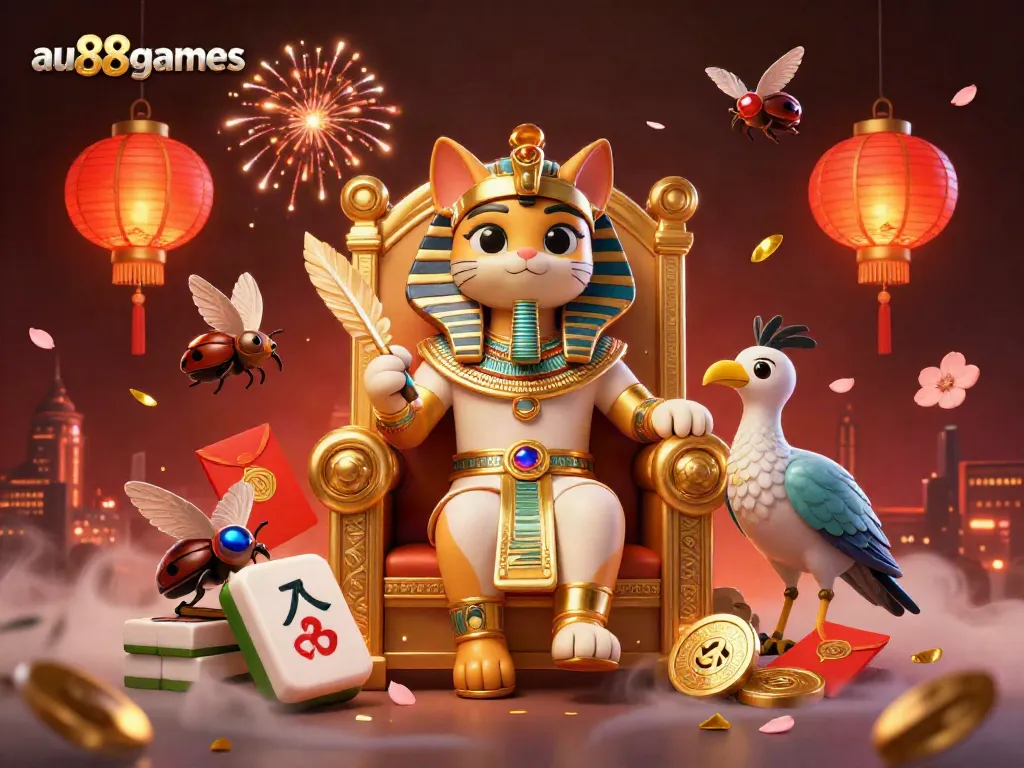 Experience an exciting bet on au88games with an Egyptian-themed illustration full of gambling elements.
