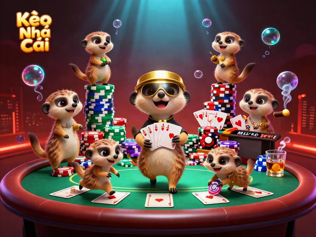 Experience Kèo Nhà Cái as meerkats engage in lively casino action, showcasing vibrant poker gameplay.