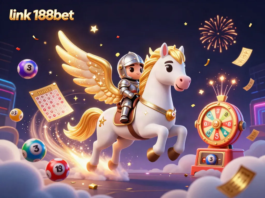 Experience excitement with the link 188bet as vibrant lottery balls and a celestial knight illuminate the digital casino world.