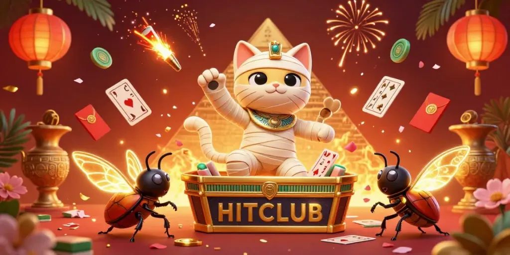 Experience thrilling gaming at HITCLUB with vibrant characters and dynamic casino elements.