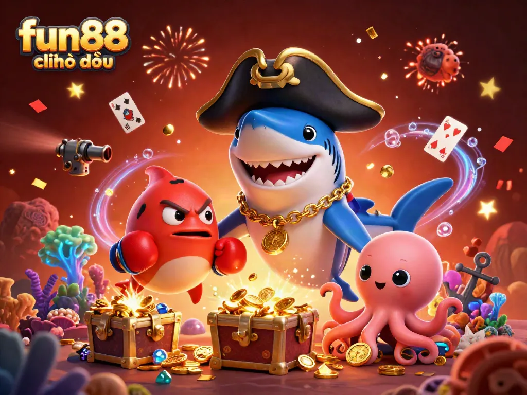 Experience fun88 chính thức thrills as a pirate shark and friends hunt treasures in a vibrant underwater casino.