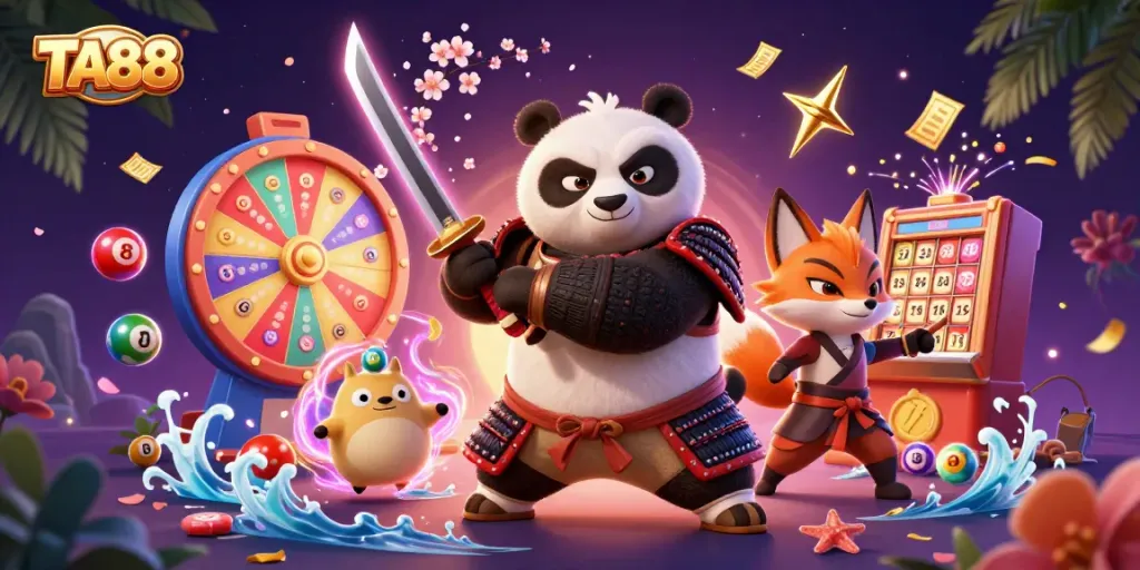 Engage in exciting gameplay with TA88, a captivating casino scene featuring vibrant characters and dynamic elements.