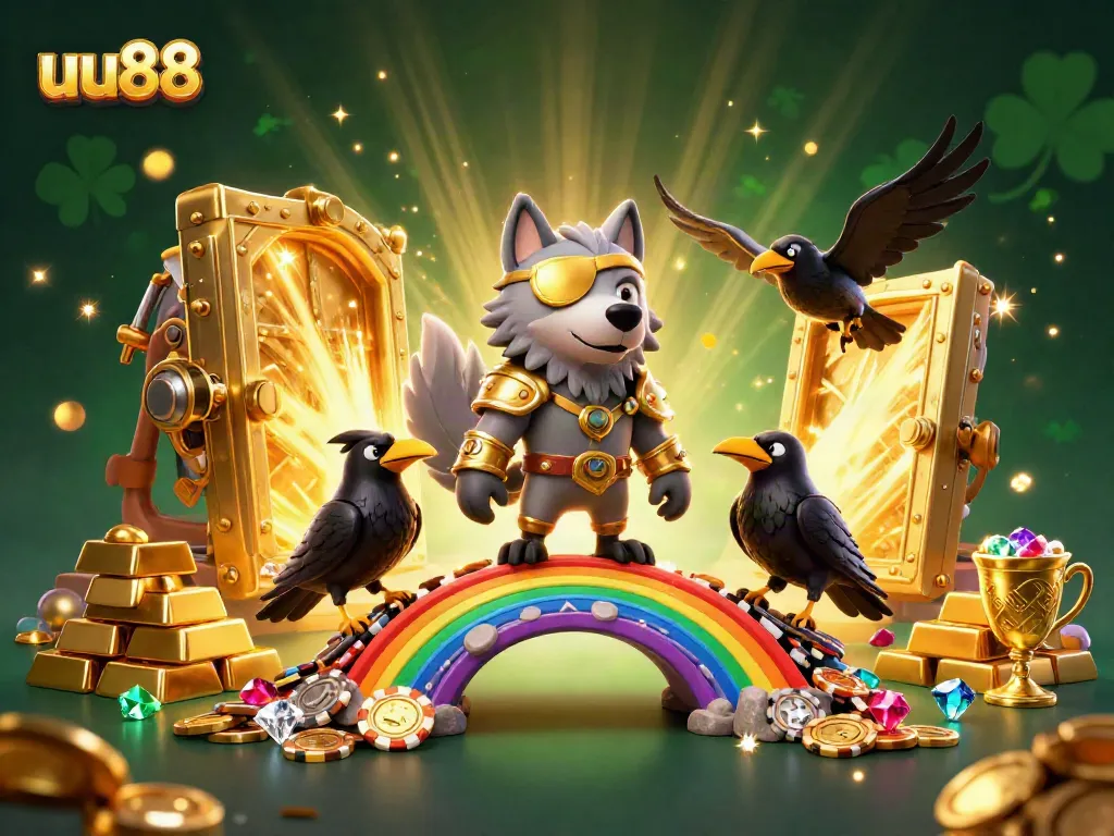 Win big with uu88 as Norse characters gather around a vibrant casino chip bridge.