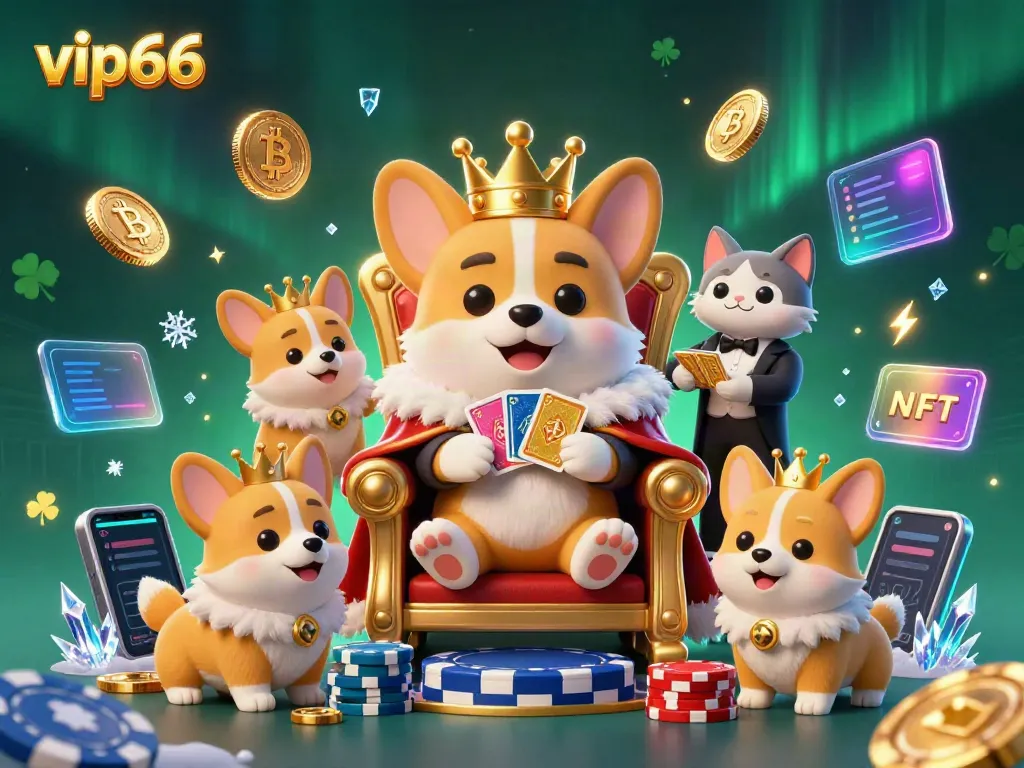 Experience excitement at vip66 with a royal corgi on a poker chip throne, embodying luxury and fun in gaming.