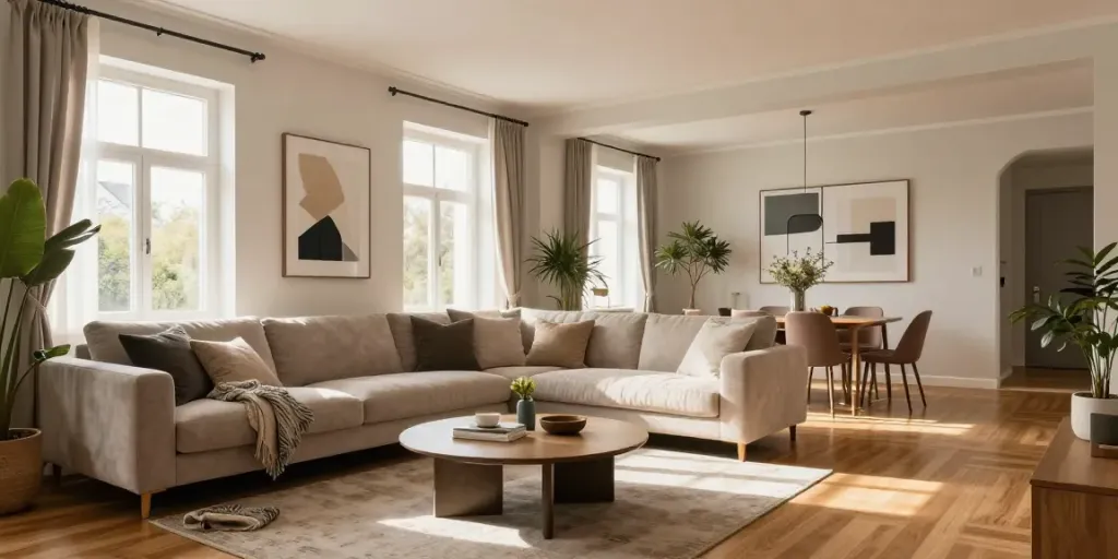 Innenausbau Augsburg - Modernes Wohnzimmer mit stilvollem Design und natürlichem Licht.