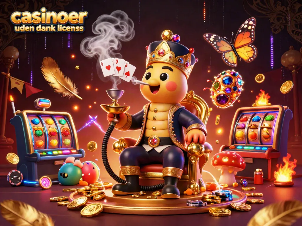 Engage with casinoer uden dansk licens in an electrifying 3D scene featuring a magical caterpillar and rich casino elements.