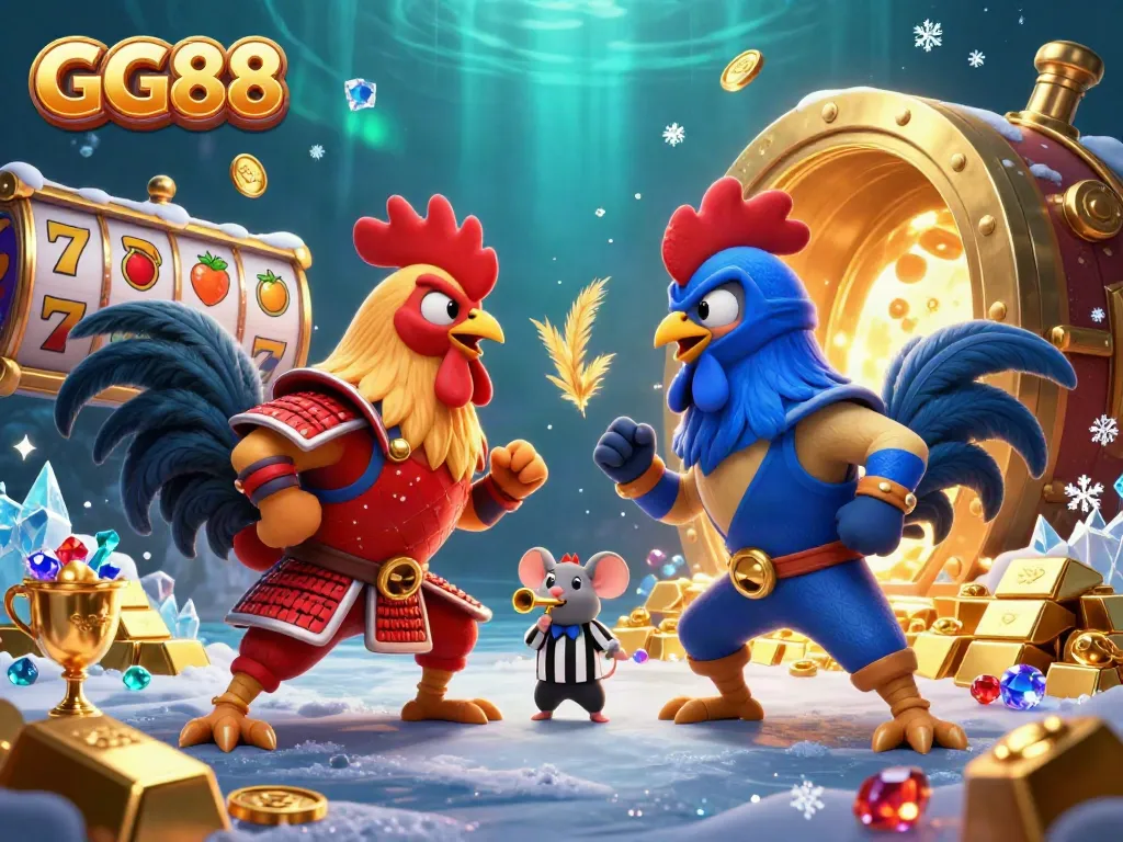 Experience the excitement of GG88 with dynamic slot reels, gold treasures, and animated characters