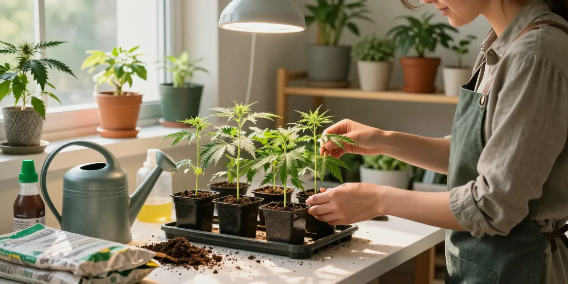 Caring for cannabis stecklinge in an indoor garden, showcasing nurturing practices for optimal growth.