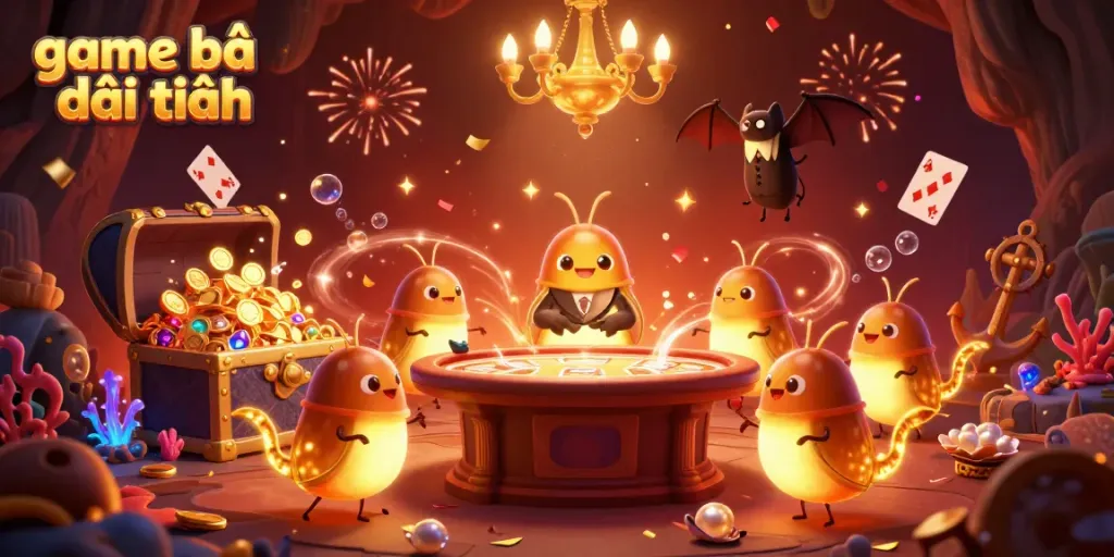 Experience the thrill of game bài đổi thưởng in a vibrant cave casino illuminated by glowworms and bat dealer.