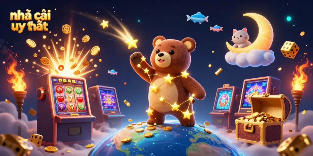 Experience the magic of nhà cái uy tín with a galaxy of gaming adventures, featuring a constellation bear and casino treasures!