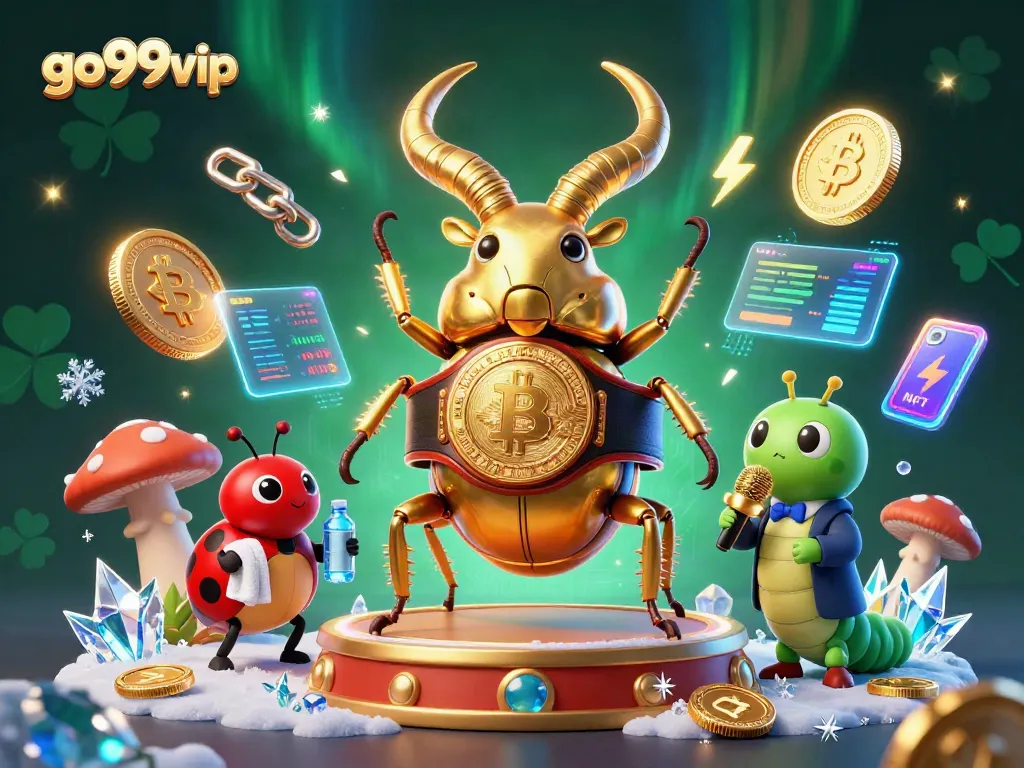 Experience the thrill of gaming with go99vip featuring a golden stag beetle champion amidst vibrant casino elements.