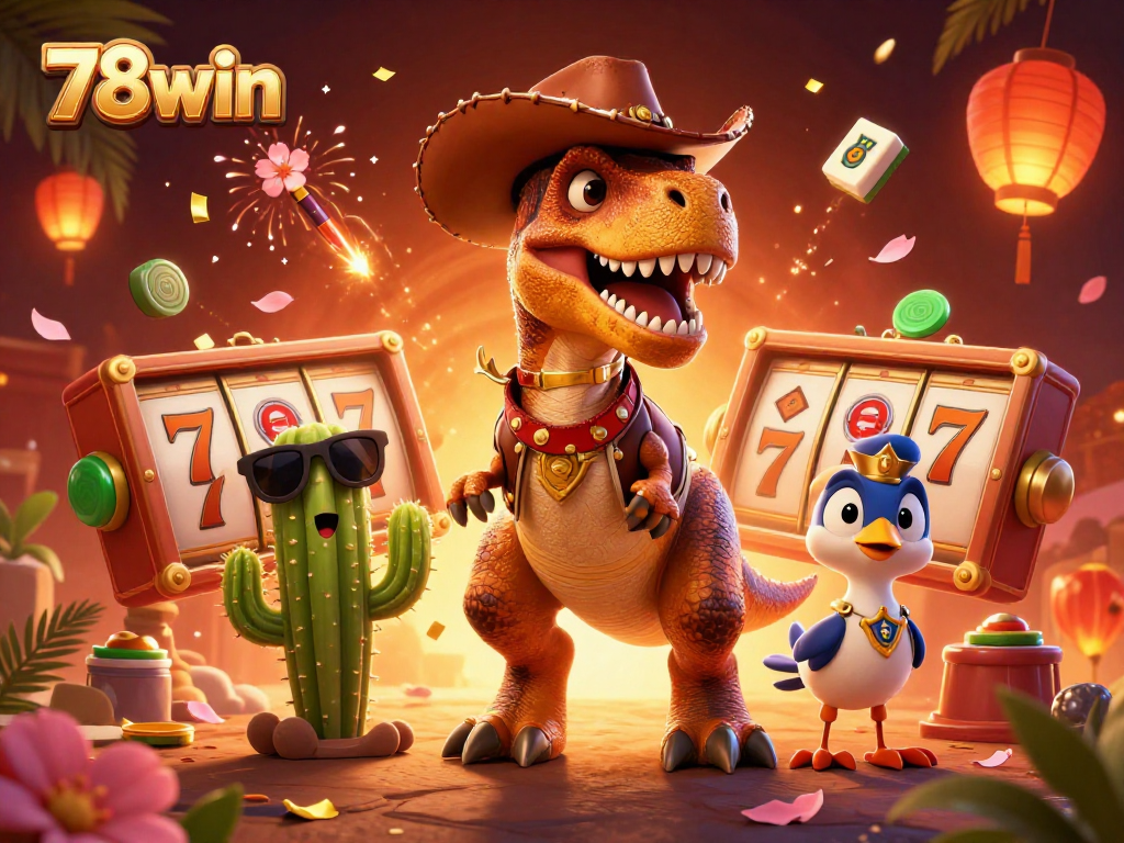 Experience thrilling wins at 78win with an animated casino scene featuring engaging characters and vibrant game elements.