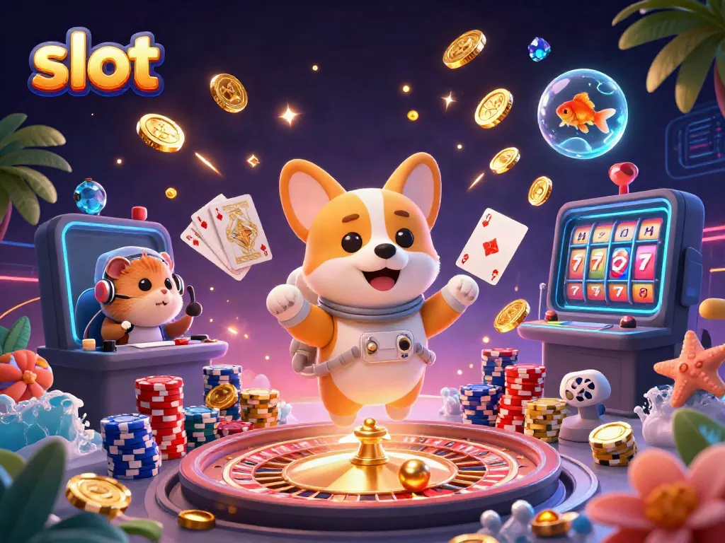 Experience the excitement of slot games with playful characters and dynamic casino elements.