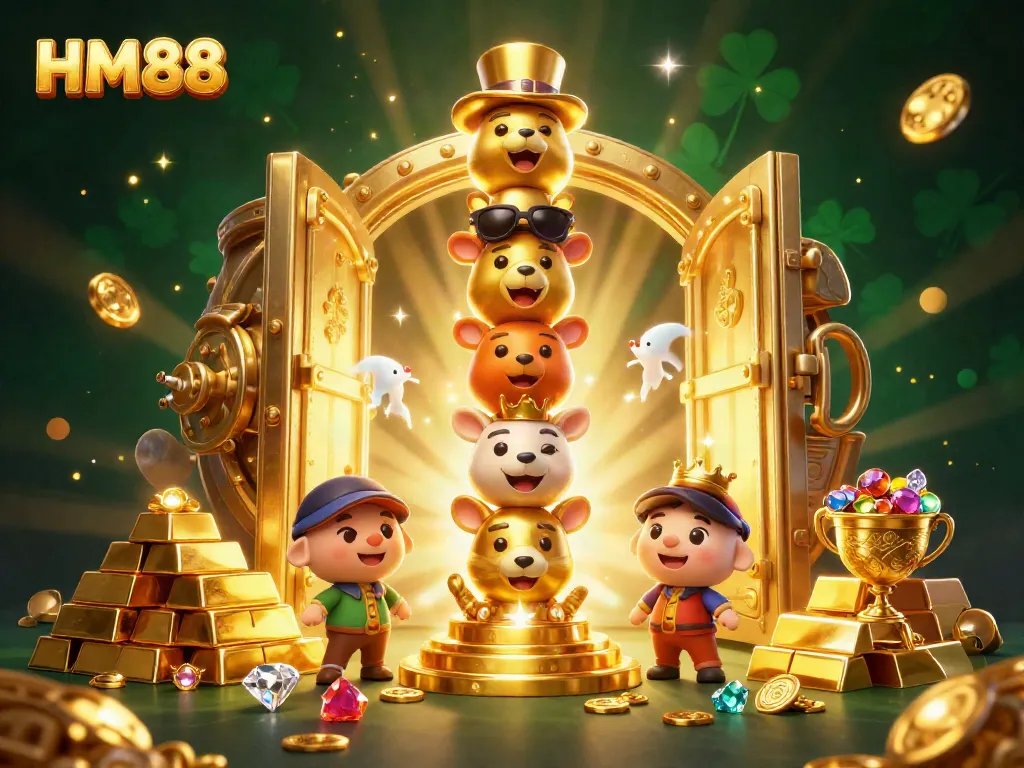 Experience the excitement of HM88 casino with vibrant treasures and lively characters in action.