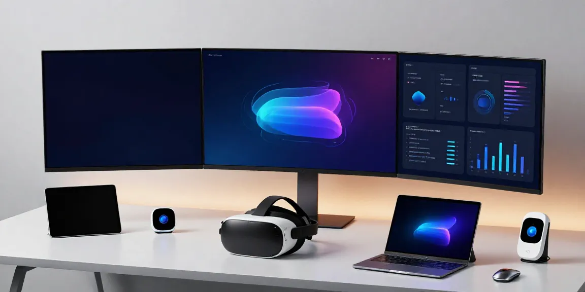 Stylische Gadgets in einem modernen Entwicklerarbeitsplatz mit innovativer Technologie