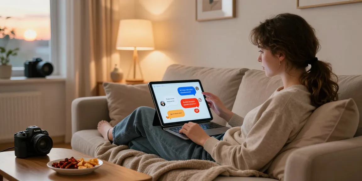 Engaging spicy chat scene with a person and AI companion in a cozy setting.