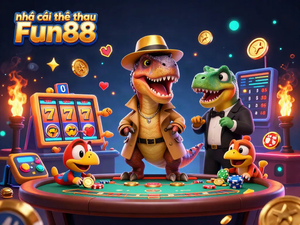 Experience the excitement at Nhà cái thể thao Fun88 with engaging characters and vibrant slot machines.