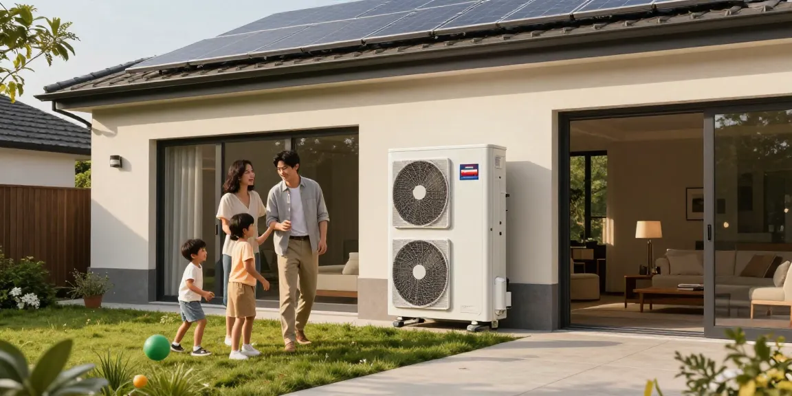 Energy-efficient wärmepumpe bosch installation outside a modern home, showcasing sustainability and family comfort.