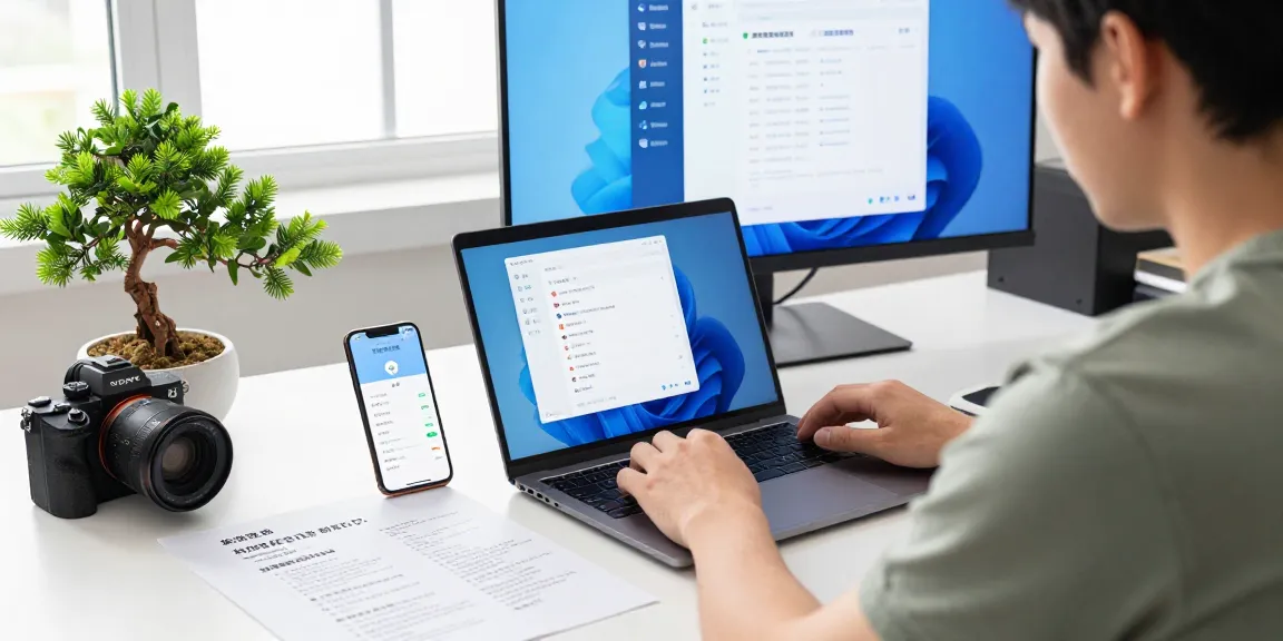 Configuring Telegram Chinese language settings on a laptop in a modern workspace with vibrant tech atmosphere.