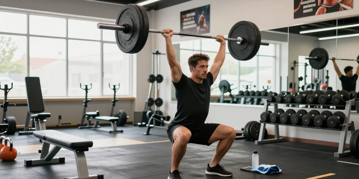 Bodybuilder hebt Gewichte in einem modernen Fitnessstudio, das die Fitnesskultur des Anabolika Shops zeigt.